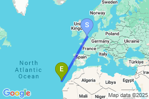Map of the flight from London Southend to La Gomera Tenerife