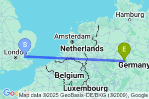 Map of the flight from London Southend to Kassel