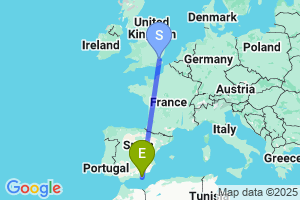 Map of the flight from London Southend to Almeria