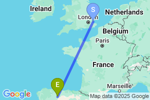 Map of the flight from London Southend to Leon