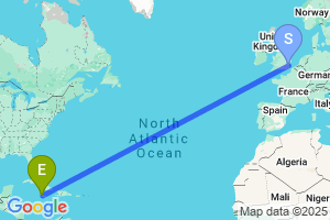 Map of the flight from London Southend to Montego Bay