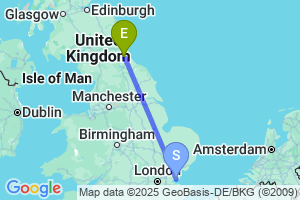 Map of the flight from London Southend to Durham