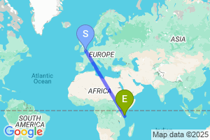 Map of the flight from London Southend to Pemba