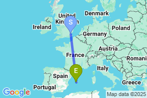 Map of the flight from London Southend to Palma