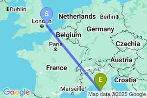 Map of the flight from London Southend to Pisa