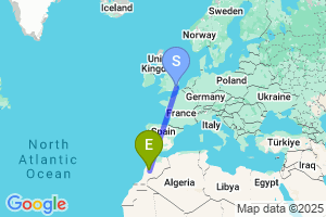 Map of the flight from London Southend to Marrakech