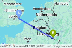 Map of the flight from London Southend to Saarbruecken