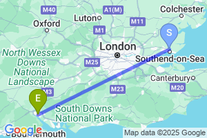 Map of the flight from London Southend to Southampton