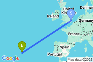 Map of the flight from London Southend to Terceira Lajes