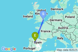 Map of the flight from London Southend to Valladolid