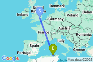 Map of the flight from London Stansted to Annaba