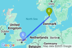 Map of the flight from London Stansted to Aalborg