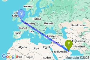 Map of the flight from London Stansted to Al Ain