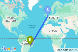 Map of the flight from London Stansted to Araxa