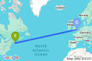 Map of the flight from London Stansted to Nantucket