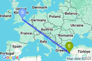 Map of the flight from London Stansted to Izmir