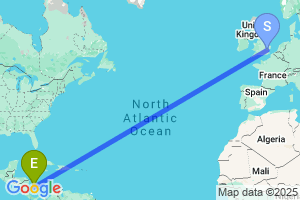 Map of the flight from London Stansted to San Andres Island