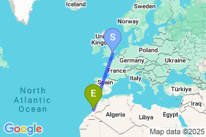 Map of the flight from London Stansted to Agadir