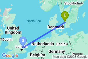 Map of the flight from London Stansted to Angelholm Helsingborg