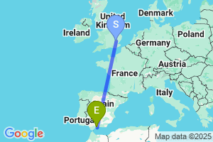 Map of the flight from London Stansted to Malaga