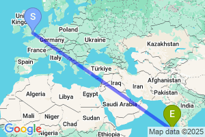 Map of the flight from London Stansted to Agatti Island