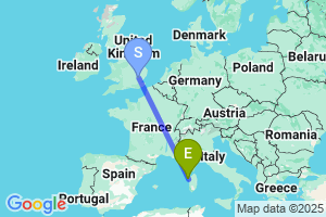 Map of the flight from London Stansted to Alghero Sardinia