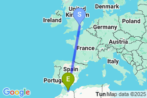 Map of the flight from London Stansted to Al Hoceima