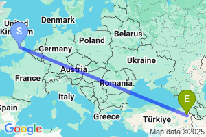 Map of the flight from London Stansted to Agri