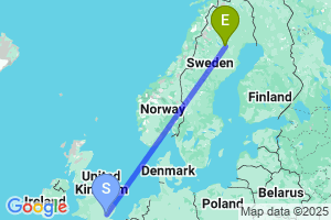 Map of the flight from London Stansted to Arvidsjaur