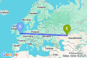 Map of the flight from London Stansted to Aktobe