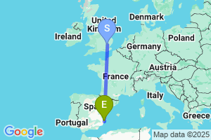 Map of the flight from London Stansted to Alicante