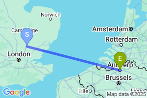 Map of the flight from London Stansted to Antwerp