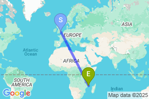 Map of the flight from London Stansted to Nampula