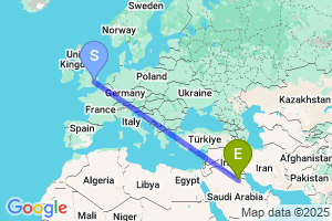 Map of the flight from London Stansted to Qaisumah