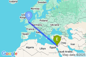 Map of the flight from London Stansted to Aqaba