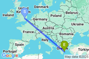 Map of the flight from London Stansted to Athens