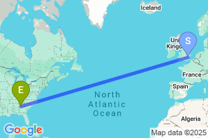 Map of the flight from London Stansted to Atlanta