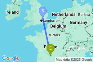 Map of the flight from London Stansted to Aurillac Tronquiere