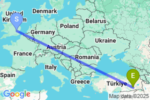 Map of the flight from London Stansted to Batman