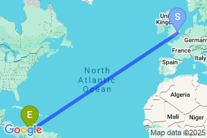 Map of the flight from London Stansted to Barranquilla