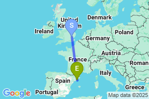 Map of the flight from London Stansted to Barcelona