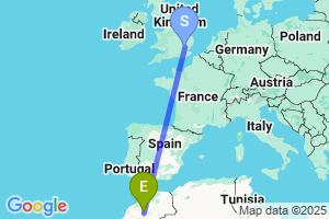 Map of the flight from London Stansted to Beni Mellal