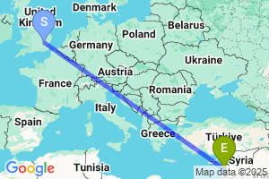 Map of the flight from London Stansted to Beirut