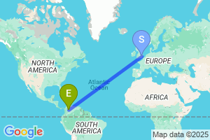 Map of the flight from London Stansted to Bucaramanga