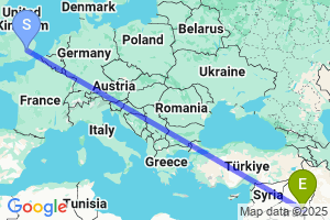 Map of the flight from London Stansted to Baghdad