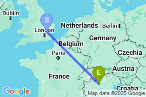 Map of the flight from London Stansted to Milan Bergamo