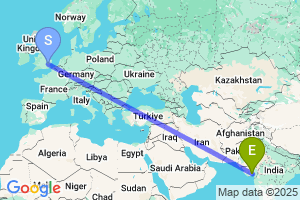 Map of the flight from London Stansted to Bhavnagar