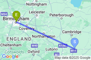 Map of the flight from London Stansted to Birmingham