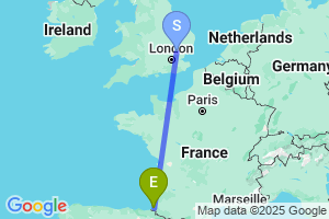 Map of the flight from London Stansted to Biarritz