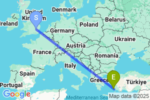 Map of the flight from London Stansted to Bodrum